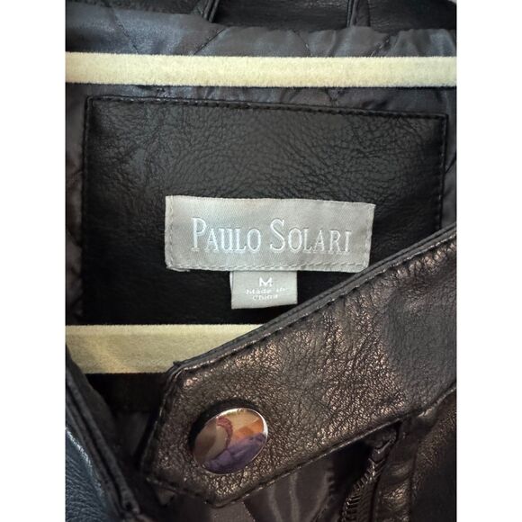 Paulo Solari Size M Black Faux Leather Moto Jacket - Picture 2 of 5